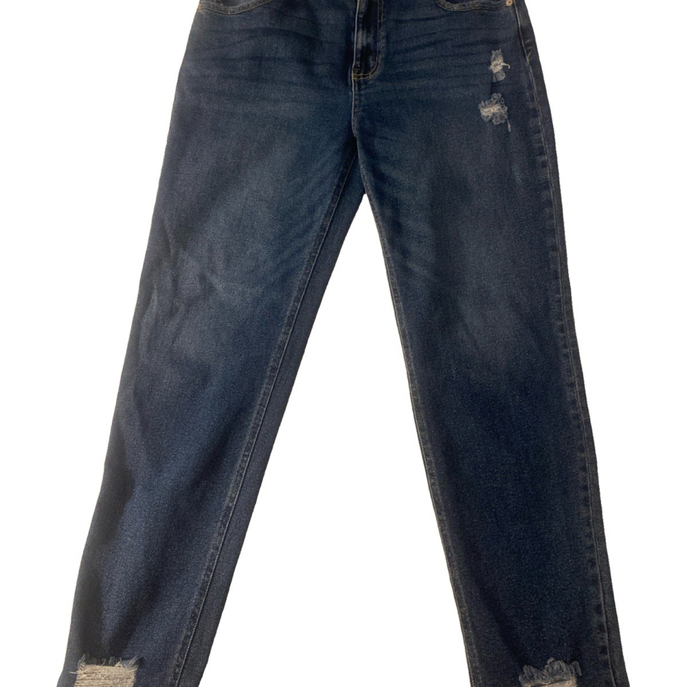 KanCan Distressed Jeans Fray Waist Band Tapered Leg Women SZ 27 Waist